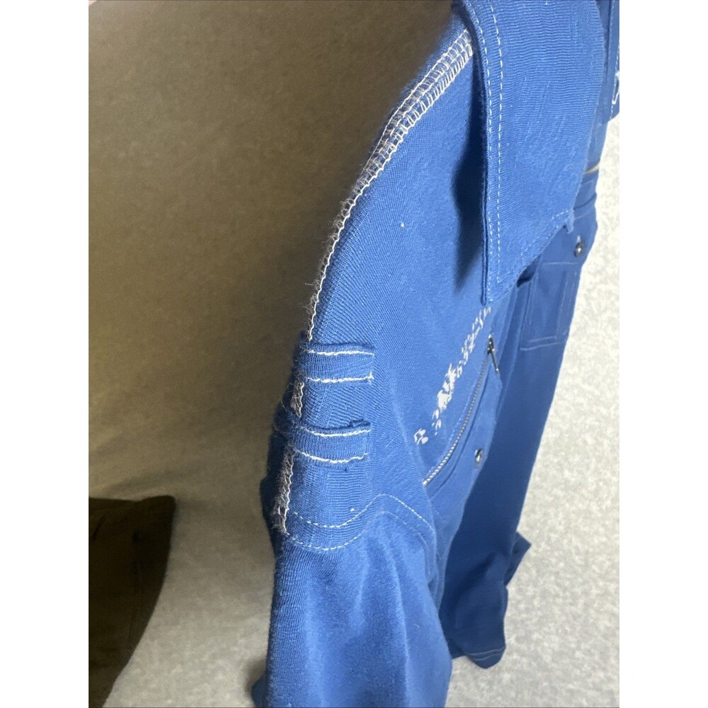 Vertical Sport Mens Blue Slub Knit Polo Shirt Double Chest Pockets Zipper XL - Picture 6 of 9
